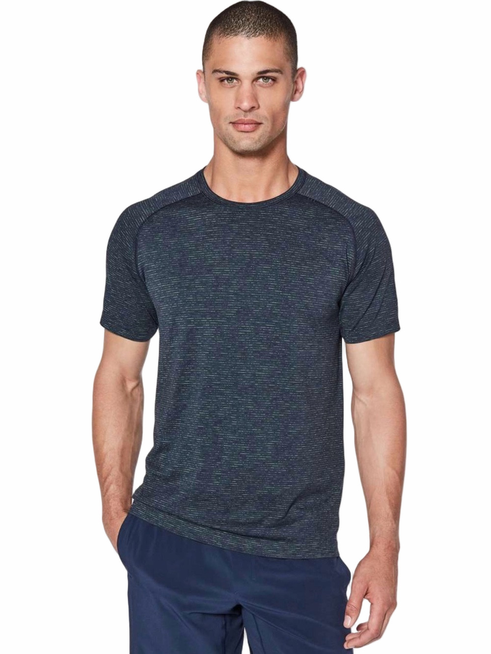 Lululemon Men's Size XL Metal Tech Heathered Navy Short-Sleeve Performance Tee